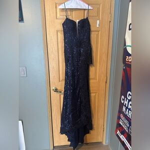 Navy blue corset prom dress